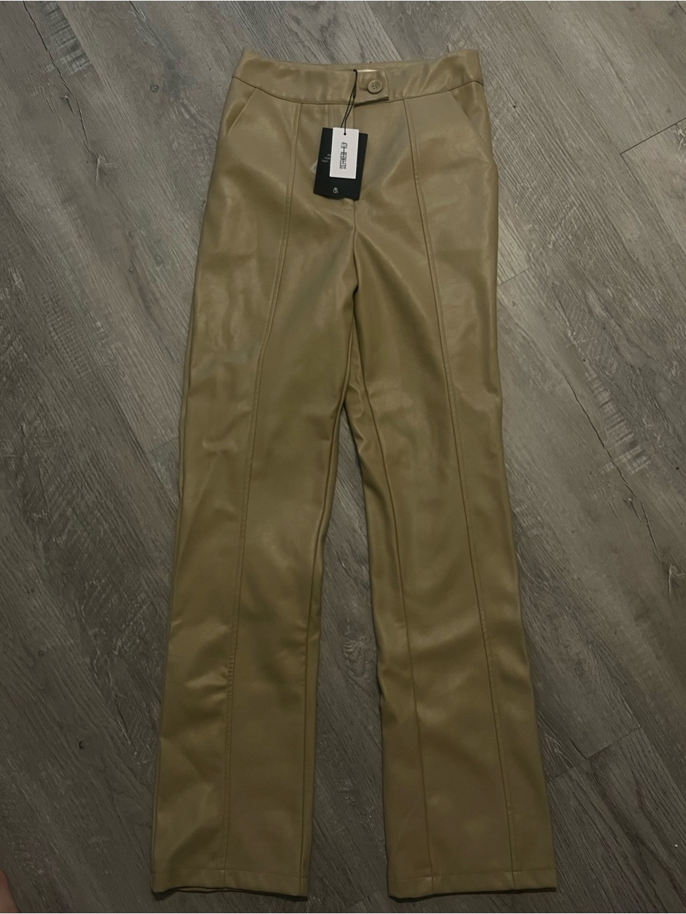 Straight-Leg Faux Leather Pants in Olive for Women